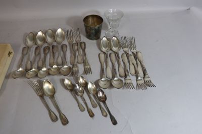 Lot de métal argenté dépareillé : couverts modèle double fil… - Photo 1