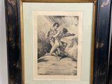 two framed pictures of a woman on a horse and a man on a horse