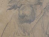 a drawing of a man with a beard holding a guitar