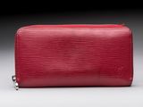 louis vuitton red epi leather zip around wallet