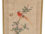 tableau représentant un oiseau perché sur une branche d'un arbre en fleurs