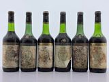 six bouteilles de vin sont alignées sur une table
