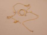 a gold necklace with a gold ring on it