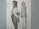 a drawing of a man and a woman standing next to each other
