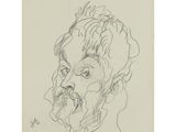a black and white drawing of a man with a beard