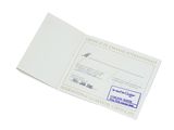 a white check with a blue stamp on it