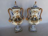 pair of antique french porcelain urns with blue and gold decoration