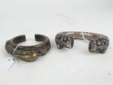 two antique silver bracelets and a silver ring