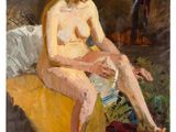 une image d'un tableau représentant une femme assise sur un lit