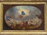 an oil painting of a painting of angels and angels flying over a city
