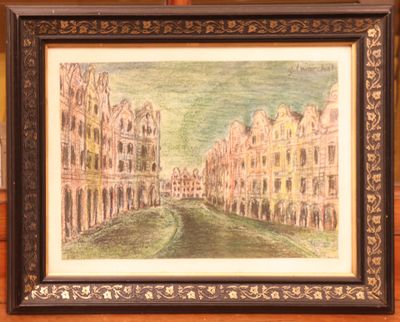 Gil MARCHAL "Grande avenue" Crayons gras signés en haut à dr… - Photo 1