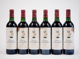 six bouteilles de vin sont alignées sur une surface blanche