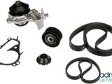 a picture of a set of water pump parts including a belt and gaskepper