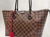 Sac cabas Louis Vuitton en toile Damier avec des anses rouges