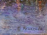 an oil painting of a river with a bridge in the distance