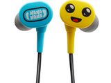 two ear buds with a smiley face on them sitting next to each other