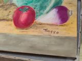 a painting of vegetables on the wall of a store