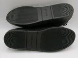 the soles of a pair of black shoes on a white surface