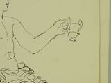 a drawing of a man sitting on a chair holding a cup