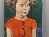 une peinture à l'huile représentant une jeune fille vêtue d'un t-shirt orange