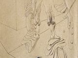 dessin représentant les pieds et les mains d'une femme sur une feuille de papier