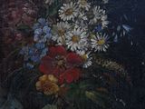a painting of flowers in a vase on a table