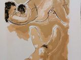 drawing of a nude woman laying on her stomach on a table