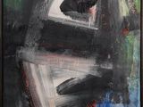 représentation d'un tableau abstrait en noir et blanc sur fond vert