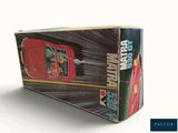 a box with a toy car on it on a white surface