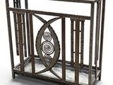 an image of a metal cage with a decorative design on it