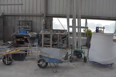 a lot of tools and equipment in a building
