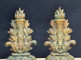 pair of antique cast iron candlesticks in the form of flowers and leaves