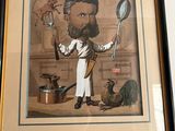 tableau représentant un homme barbu tenant une paire de ciseaux et une cuillère