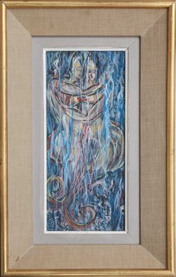 painting of a man in a hat with a fish in his mouth
