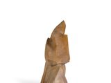 wooden sculpture of a horse head on a white background