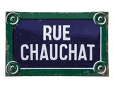a blue and white sign with the words rue chauchat on it