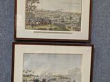 deux gravures encadrées représentant la bataille de Waterloo et la bataille de Waterloo, exposées dans un musée
