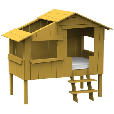 lit-maison en bois avec échelles et escaliers pour enfants
