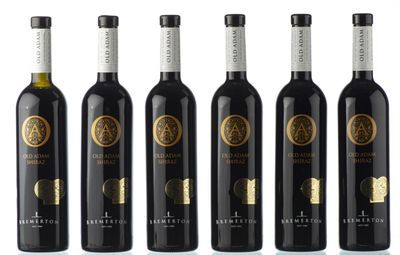 six bouteilles de vin sont alignées sur une surface blanche