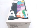 an open box of a samsung a41 with the front and back of it