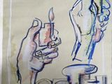 un dessin représentant une main tenant une bougie allumée