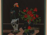 une image représentant un tableau où l'on voit un homme debout à côté d'un vase de fleurs