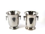pair of silver plated wine coolers with handles and handles