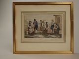 an old picture of a group of people sitting around a table