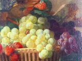a painting of a basket of fruit on a table