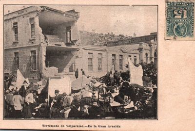 CPA : Terremoto de Valparaiso. En la Gran Avenida