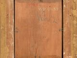 an old picture of a wooden picture frame with writing on it