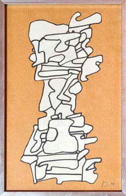 dessin abstrait représentant une pile de livres sur fond orange