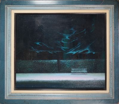 Michèle BATTUT (1946) Banc dans la nuit. Huile sur toile signée. 46 x 