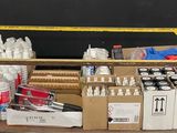 a cart full of supplies and supplies on a table